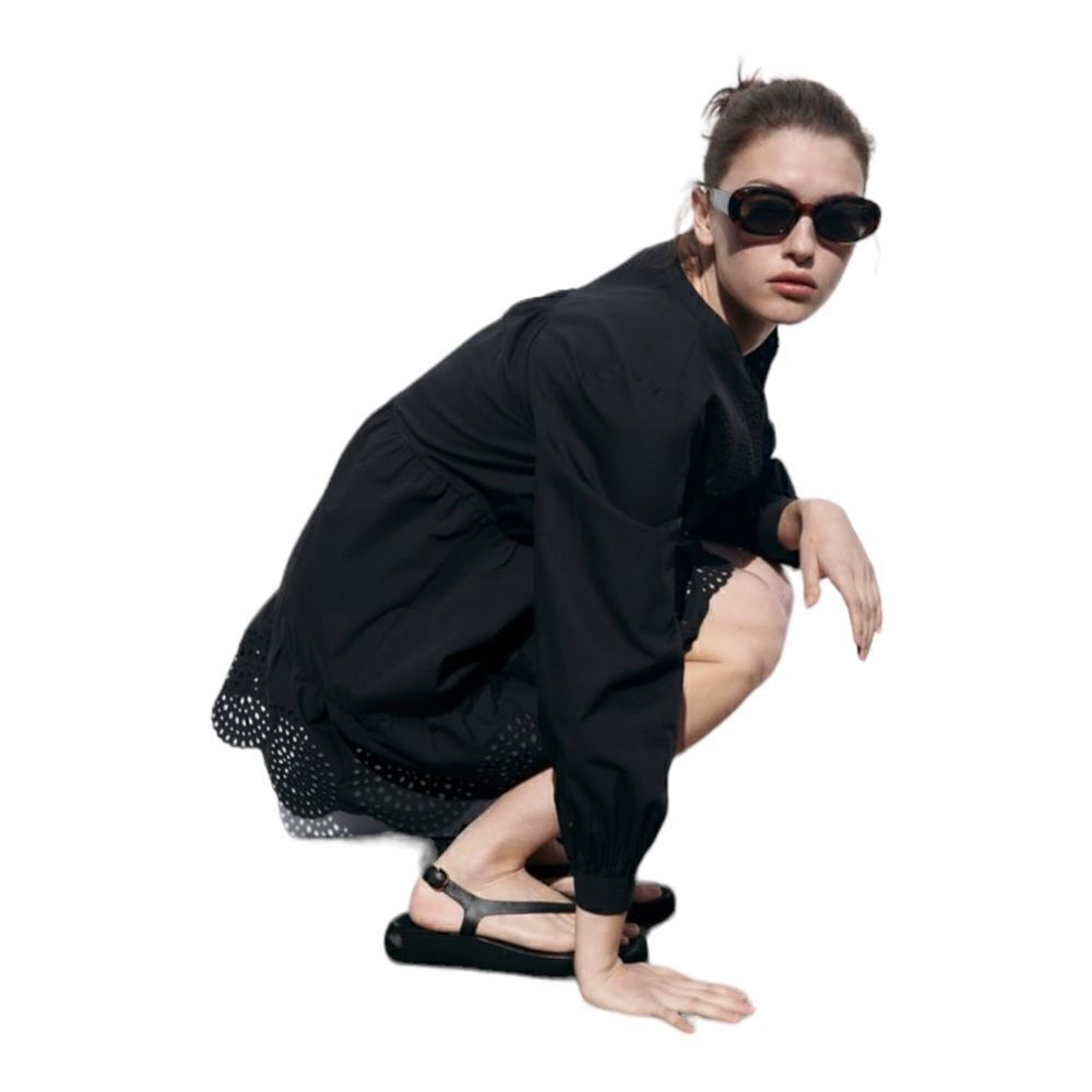 ZARA | Black | OPENWORK EMBROIDERED MINI DRESS - Picture 9 of 11